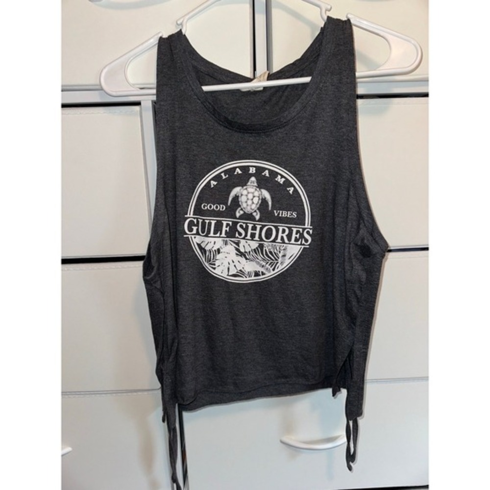 Gulf Shores Alabama Grey tank Top Vacation Beach‎ Tie Up Women's size medium h2